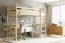 Loft-A Детская и молодежная односпальная высокая кровать с матрасом 200x90,Сосна