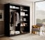 SW-DEL-B 180 cm Schwebetürenschrank mit Spiegel,Schwarz matt,Eiche Artisan