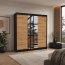 SW-SAN- BA 200 cm Schwebetürenschrank mit Spiegel,Schwarz matt,Eiche Artisan