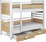 Jony 80x180 Bunk Bed with 2 Mattresses and 2 Drawers White/Oak baltic dune